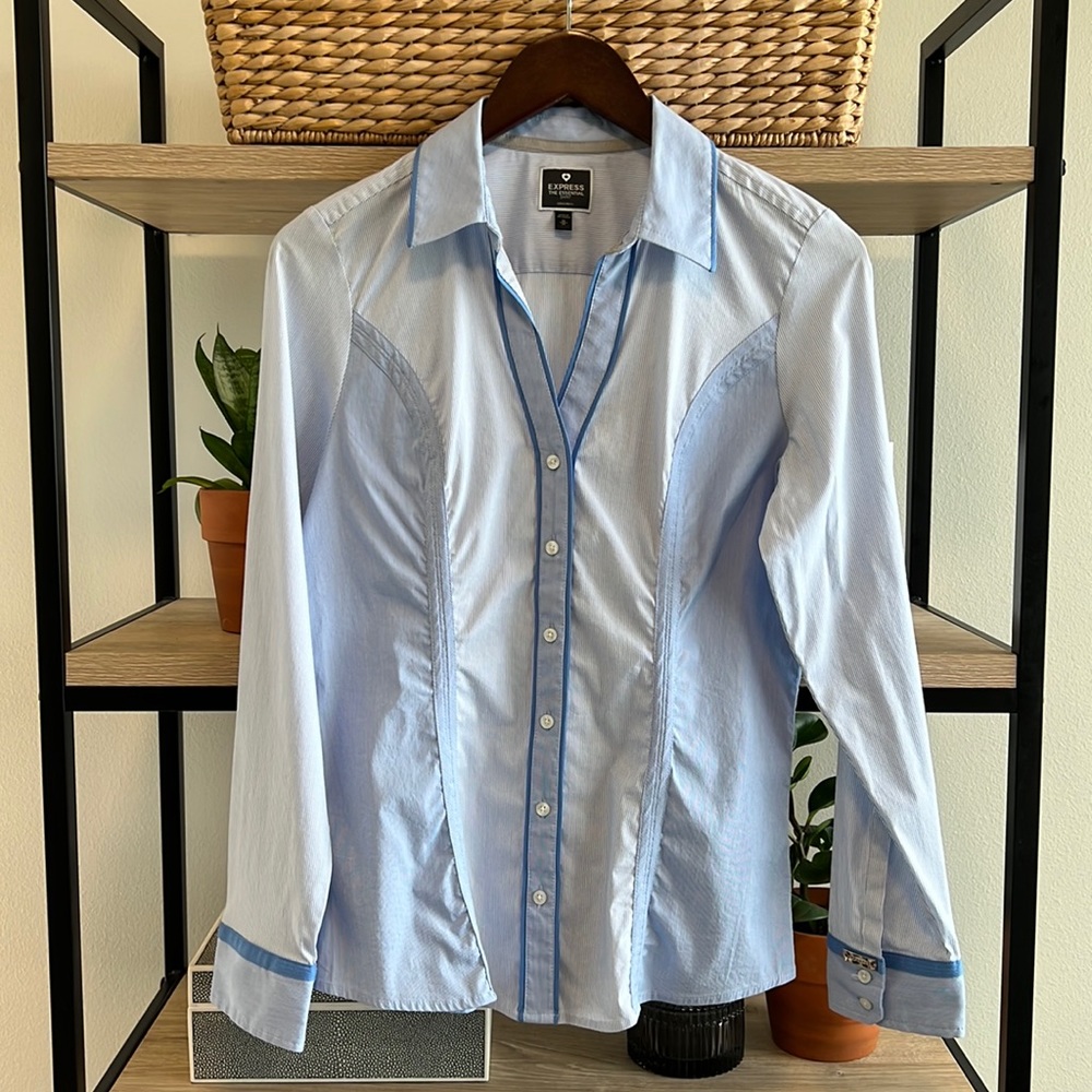 Express The Essential Button Up Collar Stripe Blo… - image 1